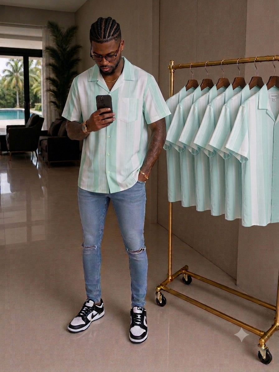 Medium Green Stripe Revere Shirt