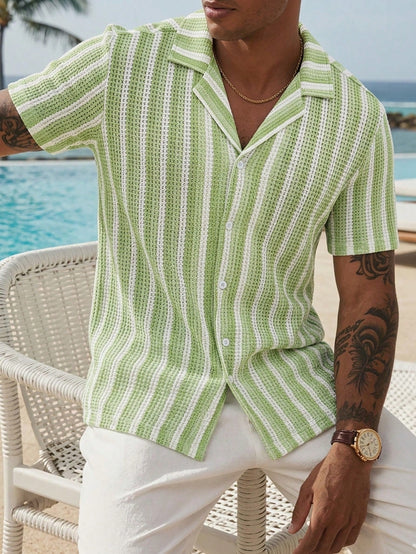 Green and White Striped Knit Shirt